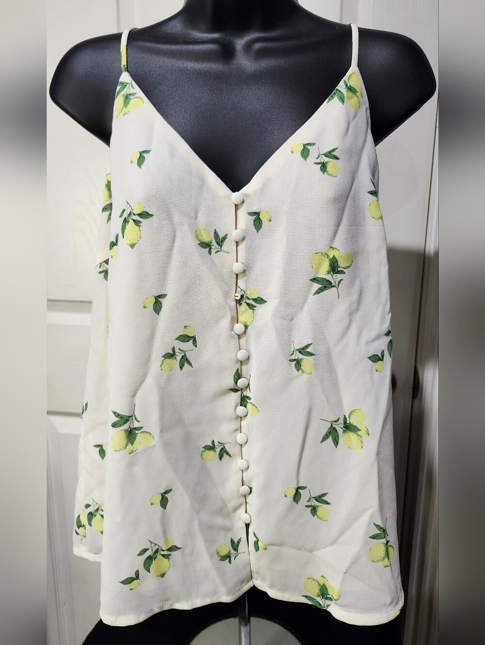 Sophie Rue Cream Lemon Print V-Neck Button Cami Size Medium